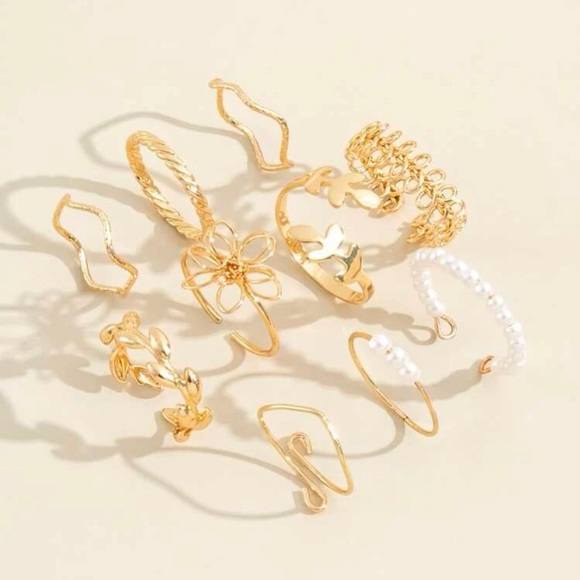10pcs Faux Pearl Vine Flower Ring Set - Picture 2 of 5